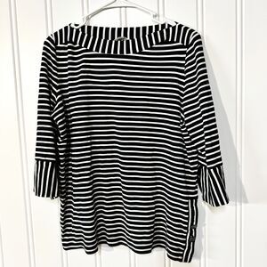 GERRY WEBER Top Women Size 10 Black & White Open Neck 3/4 Sleeve Blouse Button